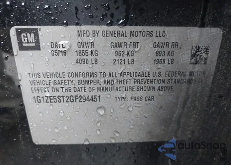 2016 Chevrolet Malibu 1Lt z USA, uszkodzony, nr VIN 1G1ZE5ST2GF294451